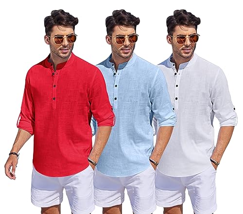 Image of Combo of Men Solid Cotton Blend Straight Kurta Shirt Pack of 3
