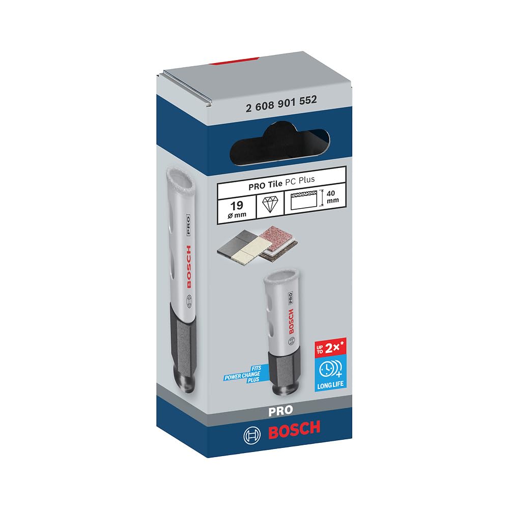 Bosch 1x Scie trépan PRO Tile Power Change Plus (pour Carreaux de Hard Ceramic, Céramique tendres, Ø 19 mm, Professional Accessoire Perceuses)