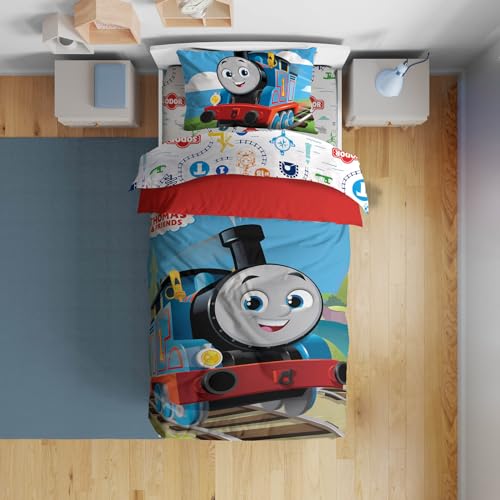 Sunny Side Up Mattel Thomas & Friends Toddler Comforter Set - 4 Piece Preschool Bedding Includes Comforter, Sheets & Pillow Cover - Super Soft Trains Microfiber Bed Set