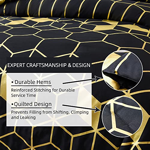 Btargot Ultra Soft All Season Lightweight Modern Geometric Glam Metallic Print Bedding Comforter Sets, Matching 2 Pillowcases, Decorative Pillow, King, Black Gold #TOP2