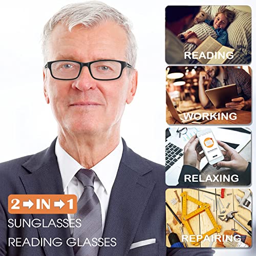 Sunamoy Wide Reading Glasses For Men Blue Light Blocking Computer Readers Stylish Designer Sport Cheater Large Head Frame Nice Black Photochromic Tinted Dark Transition Eyeglasses 2 Packs thumb #3