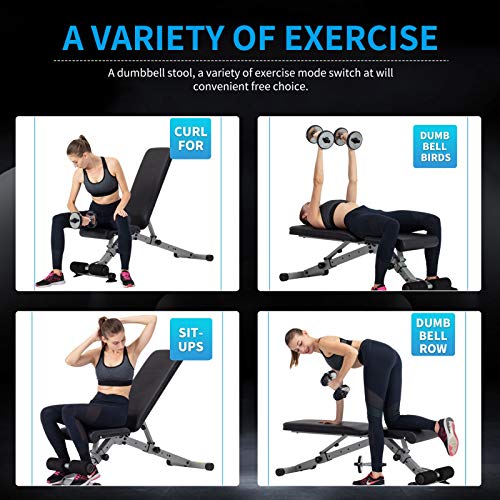 LKJHG Multiuse Adjustable Weight Bench - Utility Exercise Workout Bench for Full Body, Home Gym Strength Training 330 lbs Capacity, Fordable InclineDecline Bench