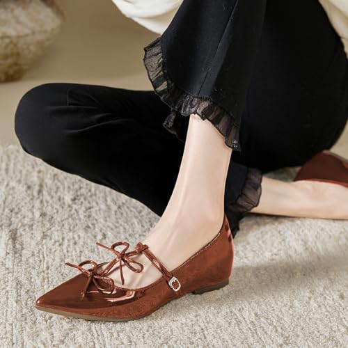 Zszszsu Women's Pointed Toe Mary Jane Flats Single Buckled T-Strap with Bowknot Comfy Dressy Daily Office Party Shoes Size 4-16 US3
