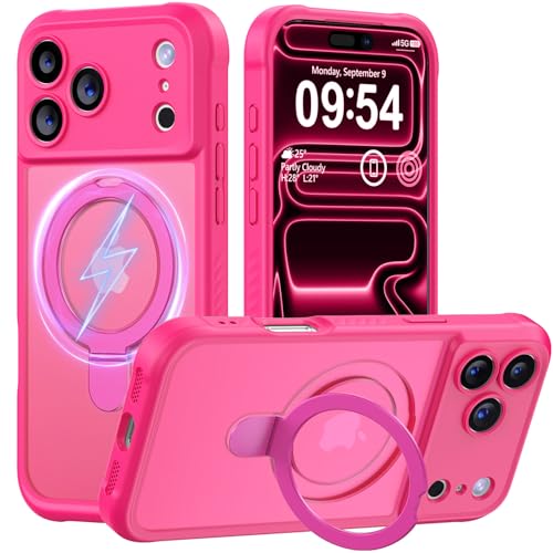 Image of MOCCA Magnetic for iPhone 17 Pro Max Case with Stand,Hot Pink | Built-in Ring Stand | 16ft Drop | Compatible with MagSafe | Anti-Slip Matte | Full Camera Lens Protection | Ultra-Slim