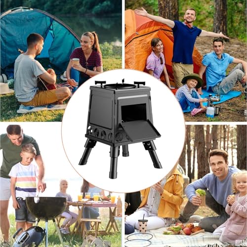 Estufa de leña portátil compacta de acero con soporte para barbacoa exterior 5