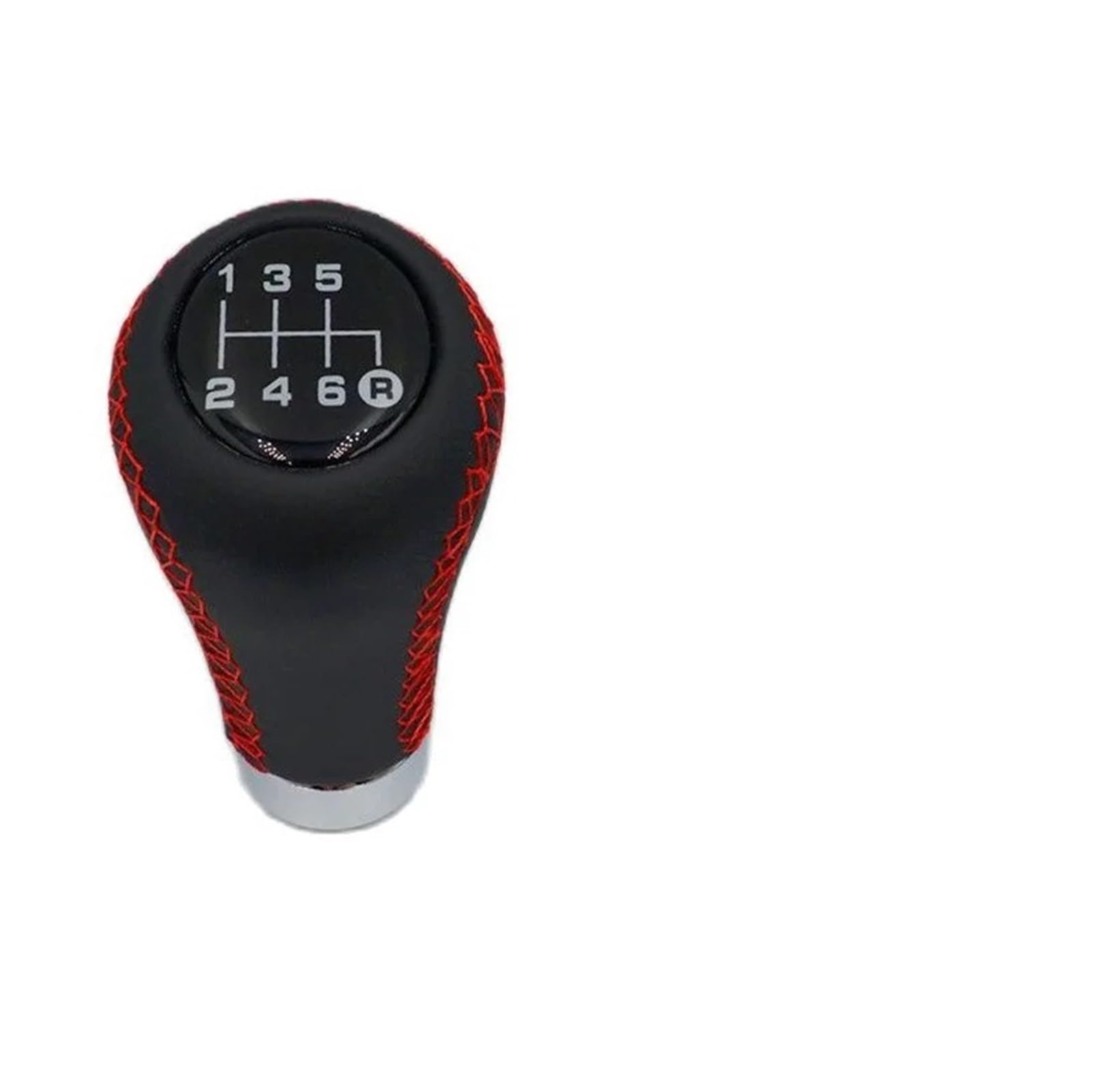 Jeocoai Car Gear knob Universal Car Gear Shift Knob Stick 5 / 6Speed Manual Shifter Lever Black for Red Line Stitche PU Leather(Red,6speed)