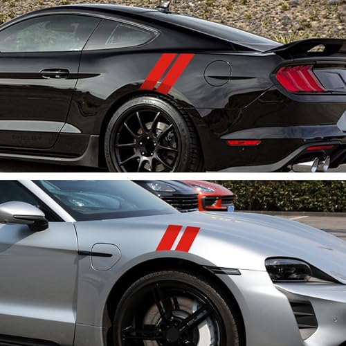 Image of TOMALL 2 Pair Racing Sport Stripe Vinyl Decals for Car Fender Hood Bumper Trunk Auto Stripe Graphic Stickers Decorations for Pickup Vehicle SUV Truck Off-Road (Red)