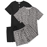 Ekouaer 2 Pack Womens Pajama Sets Short Sleeve Sleepwear Top with Shorts Pjs Soft Comfy Loungewear S