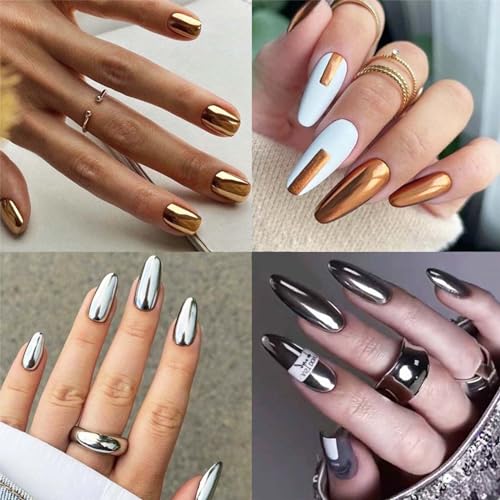 Image of NBNTGH 6 Boxes Chrome Nail Glitter Powder Metallic Mirror Effect Nail Art Powder Holographic Aurora Chameleon Pigment Chrome Powder Sliver Black Red for Gel Polish Nail Art for Women Girls Decoration