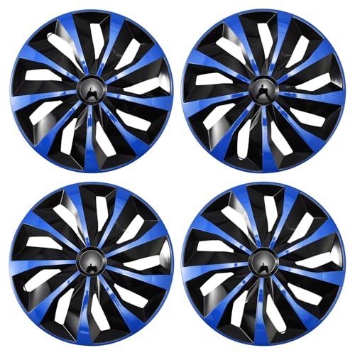 Image of Black with Blue Hubcap Wheel Cover Replacement Kit 17 inch Hub Caps Wheel Rim Cover Car Exterior Accessories Pack of 4, 17 Inches