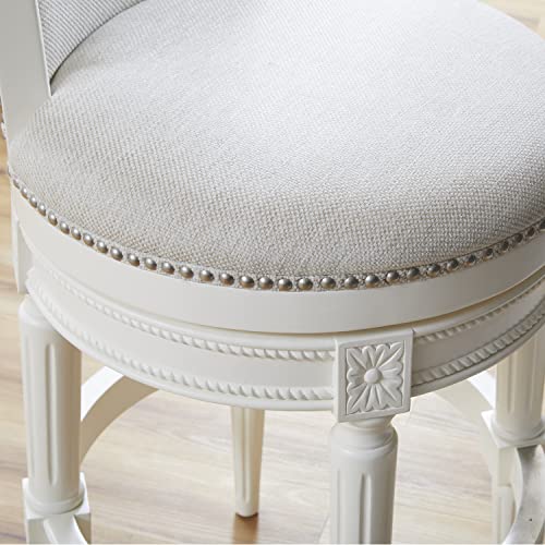 New Ridge Home Goods Chapman 25In. Counter-Height Wood Barstool With Gray Upholstered Swivel Seat And Back, Alabaster White Frame #TOP2