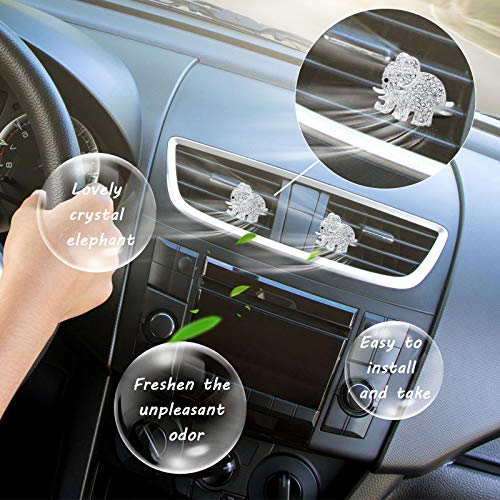 Image of Frienda 4 Pcs Bling Elephant Car Air Vent Clip, Crystal Air Conditioning Outlet Clip, Bling Car Interior Decor Accessories for Women Girls Gifts