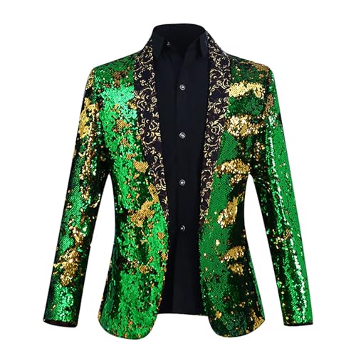 Chaqueta de traje para hombre con lentejuelas doradas de fiesta y escenario 2