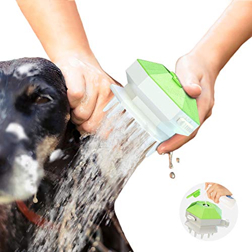 Asenie Dog Shower Sprayer with Scrubber Brush and Washing Shampoo Dispenser 3 in 1, Pet Wash Kit Attachment Outdoor or Bathtub Bathing Tools, Dog Grooming Massage and Water Flow Control (Green)