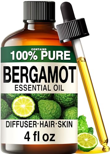 100% Pure Bergamot Oil - 4 Fl Oz Bergamot Essential Oil for Hair, Skin, Diffuser, Aromatherapy & DIY Soap Making Scent