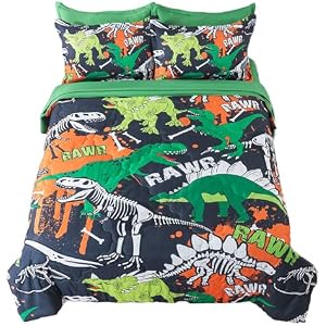ADASMILE A & S Boys Dinosaur Bedding Set Full Size - 7 Piece T-Rex Dinosaur Comforter Set for Kids, Super Soft Bed Sheet Sets with Fitted Sheet, Flat Sheet, Pillowcases for Home Decor