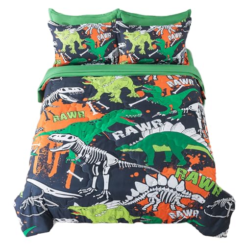 ADASMILE A & S Boys Dinosaur Bedding Set Full Size - 7 Piece T-Rex Dinosaur Comforter Set for Kids, Super Soft Bed Sheet Sets with Fitted Sheet, Flat Sheet, Pillowcases for Home Decor