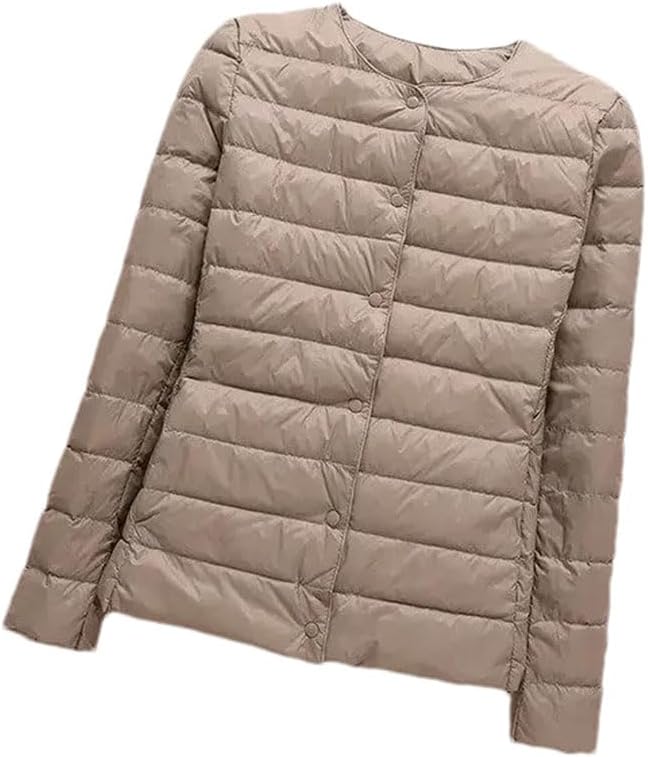 Hgvcfcv Winter Women Down Coat Ultralight Collarless Down Jacket Portable Female Padded Parkas O-Neck Puffer Overcoat