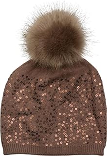 styleBREAKER fine-Knit Bobble hat with Sequins and Detachable Synthetic Fur pom-pom, Fur pom-pom Beanie, Ladies 04024134