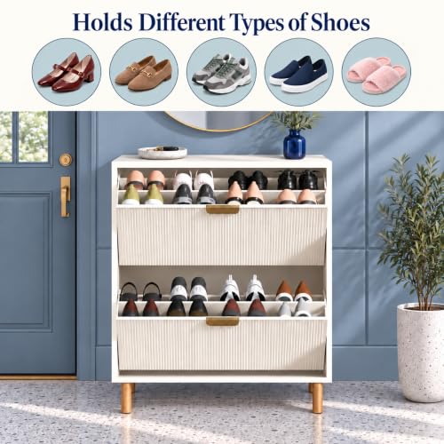 Shoe Cabinet Storage with 2 Flip Drawers, White - Image 4