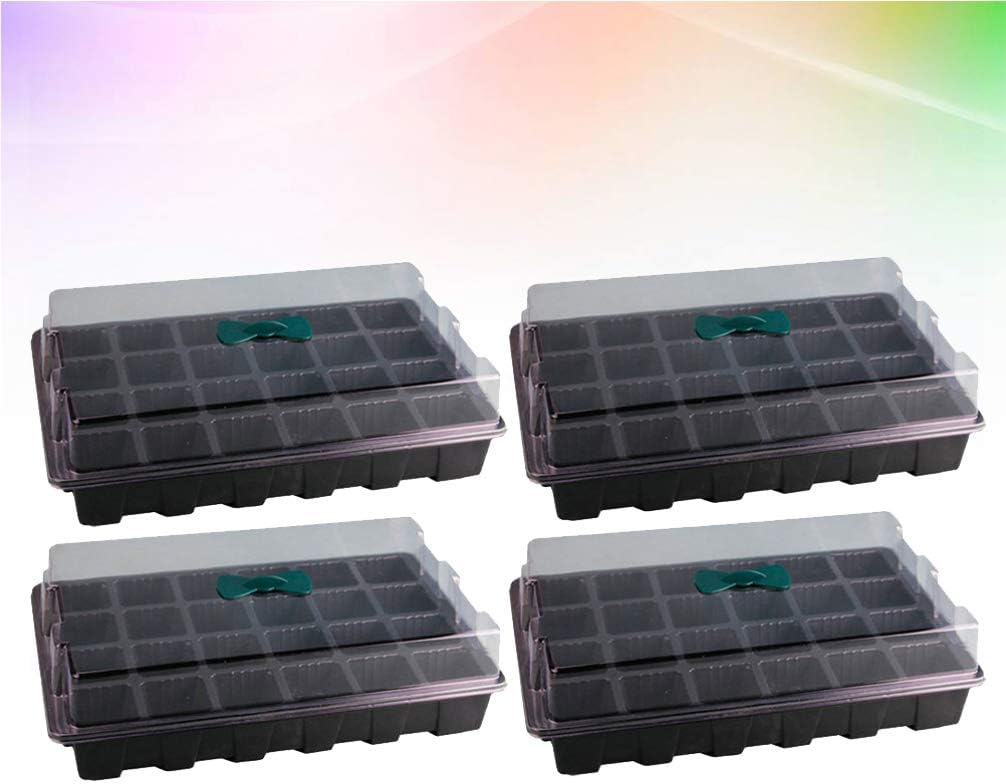 Happyyami 4 Sets Seedling Starter Trays 24 Cells Trays Plant Grow Kit Germination Clone Tray Flower Pot Hand Tool Kits with Lids for Hydroponic Growing Black : Patio, Lawn & Garden