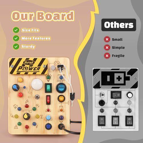 joyreal montessori busy board wooden sensory toys for toddler with led light up switch baby fidget board travel toys for 18 months boys girls birthday medium