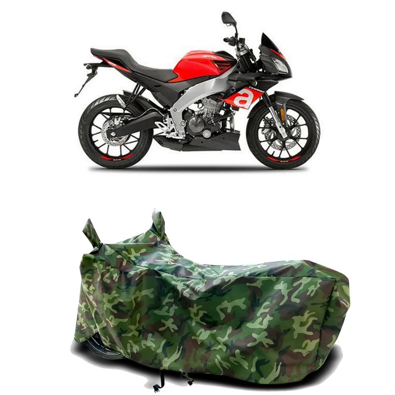 Image of DUFFEL-100% Heat Protection Two Wheeler Bike /Scooty Body Cover for Aprilia Tuono 150 BS6 Water Resistance /UV-Rays /Birds Dropping /Scratchproof /Dust Proof /Waterproof[Green Jungle Print]