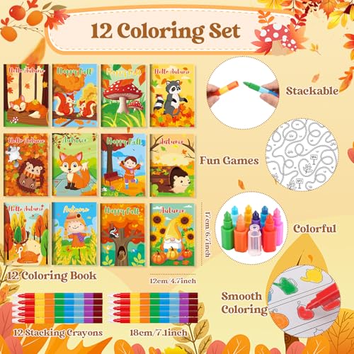 BenLouis Fall 12 Mini Activity Books with 12 Stackable Crayons for Kids — view 2