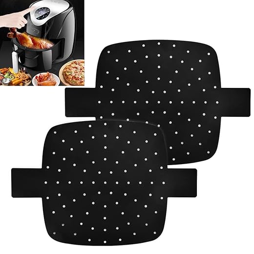 BUZIFU 2 Piezas Alfombrillas para Freidoras de Aire de 5,5L Revestimientos Cuadrados Reutilizables para Freidora de Aire Accesorios de Freidora de Aire para Proteger la Base de la Cesta(23 x 23 cm)