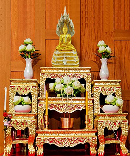 Buddho Buddha Pang Nak Prok 8" H. Buddha Statue In The Posture Of Naga Poly Resin Thai Buddha Statue For Home Decor Buddha Gift Buddha Sculpture (Gold) #TOP4