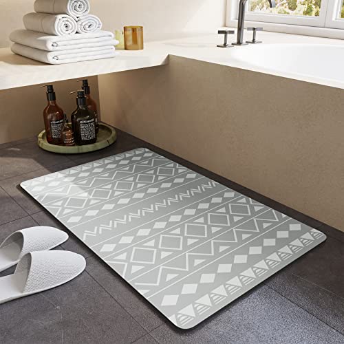 Montvoo-Bath Mat Rug-Super Absorbent Rubber Backed Non Slip Bathroom Mat-Quick Dry Bath Mats For Bathroom Floor-Shower Rugs In Front Of Sink-Thin Bahtroom Rugs Fit Under Door(17"X27.5" Gray) #TOP26