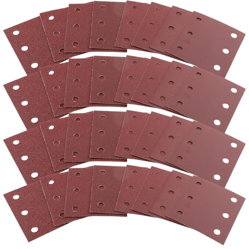 SRunDe 80 Pièces Papier Abrasif pour Ponceuse Rectangulaire 115 x 101mm 40 60 80 100 120 180 240 320 6 Trous Papier de Verre Compatible avec Makita BO4555...