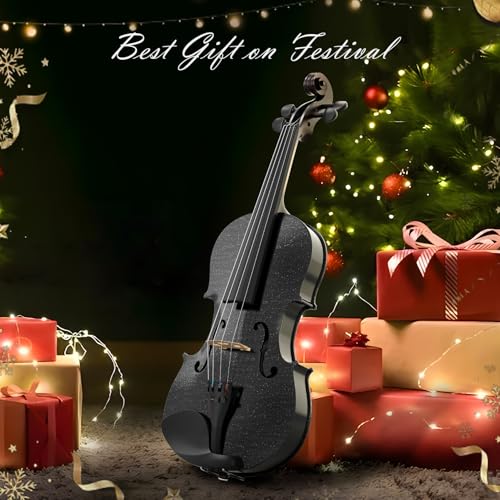 Image of 4 /4 Beginner Violin Kit for Adults, Complete Full Size Violin Set with Portable Case, Bow, Rosin, Black