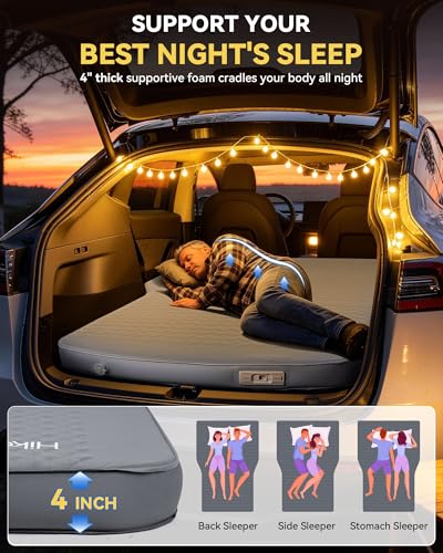 Image of Hikenture Camping Mattress for Tesla Model Y, Electric Pump Self Inflating Sleeping Pad, 4 inch Thick Foam & Air Model Y Mattress Bed, 9.5 R-Value Insulated Camping Pads for Tesla (Ultra-Thick 4 INCH)