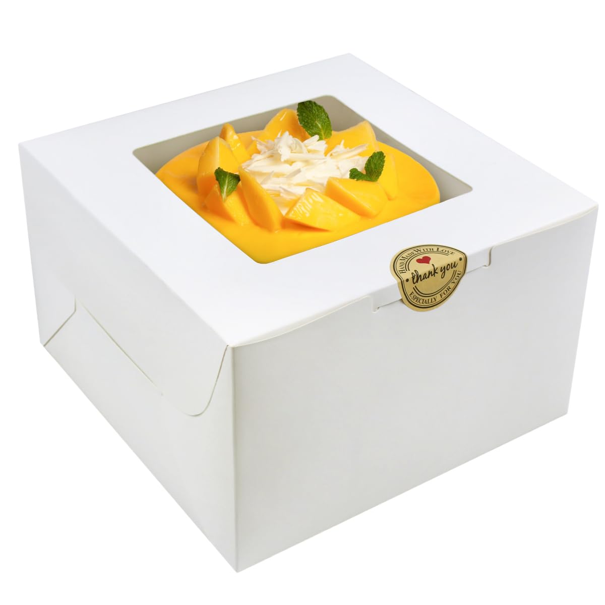 SmilerSmile Lot de 24 boîtes à gâteaux blanches avec fenêtre - 25,4 x 25,4 x 12,7 cm - Boîtes de boulangerie pour gâteaux hauts - Pâtisseries, chocolats, cookies, tarte, fête d'anniversaire