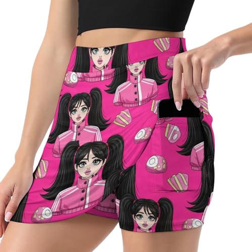 Women's Stretch Athletic Skorts Skirts American Pink Woman Girl Art, High Waisted Tennis Yoga Dance Golf Skirt with Pockets, Flared Active Mini Skirt for All Sports Activities