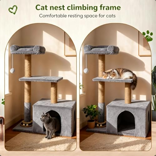 Árbol pequeño para gatos de interior con rascador y cesta miniatura 3