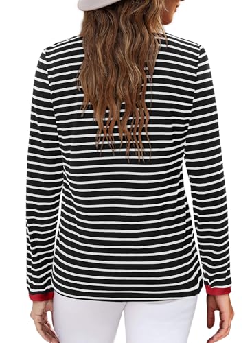 ONLYSHE Women's Casual Striped Long Sleeve Tops Crew Neck Knit Basic Loose Fit T Shirts Fall Fashion Tunic Outfits