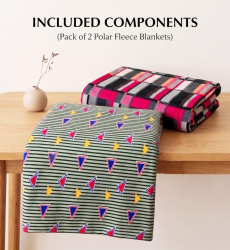 Image of VAS COLLECTIONS 220 GSM Ultra Soft Flannel Blanket Set of 2 for Single Bed, Premium Fleece Winter Blanket, Skin Friendly, Breathable, Durable, Easy Care, 60 x 90 Inches - Mauve & Green