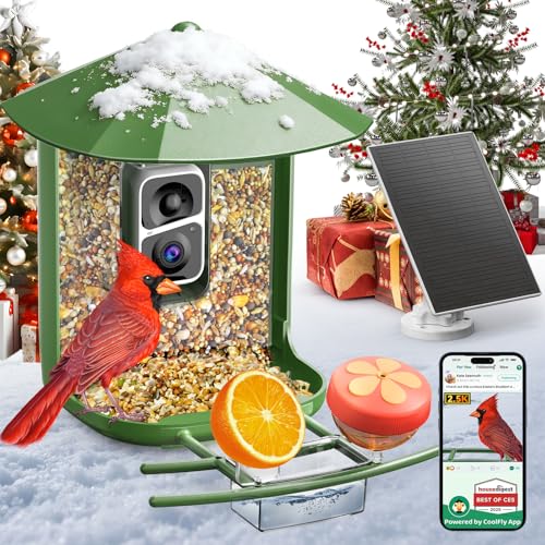 Smart Bird Feeder with Camera - 2.5K HD Night Vision Bird Feeder with Camera Solar Powered, Free AI Identify Auto Video 170° Live View Birds Feeders for Birds Lovers Outdoors(Green)