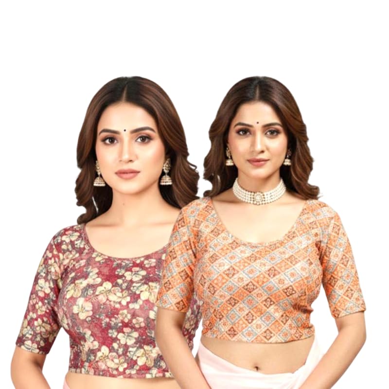 Women’s Printed Round Neck Elasticated Readymade Blouse (Pack of 2)-image-14