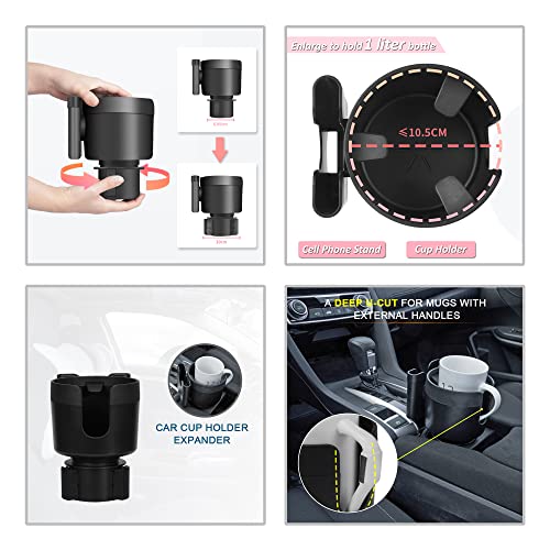 Image of Large Size Car Cup Holder Expander with Cell Phone Holder Adjustable Base U-Shaped Slot Cup Holder Adapter Compatible with All Kinds of Cups and Bottles