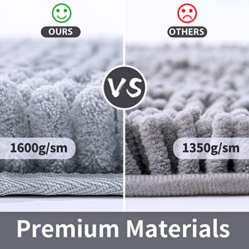 Freshmint Chenille Bathroom Rugs Non-Slip Bath Mat 32”X20”, Washable Soft Shower Mat, For Bathroom Floor & Tub Fluffy Shag Bath Rugs, Durable Thick Water Absorbent Microfiber Shower Rugs, Ltgrey #TOP4