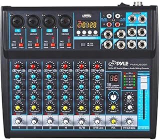 Professional Audio Mixer Sound Board Console Desk System Interface 8 Channel Digital USB Bluetooth MP3 Computer Input 48V Phantom Power Stereo DJ Studio FX 16Bit DSP Processor Pyle PMXU83BT, Black