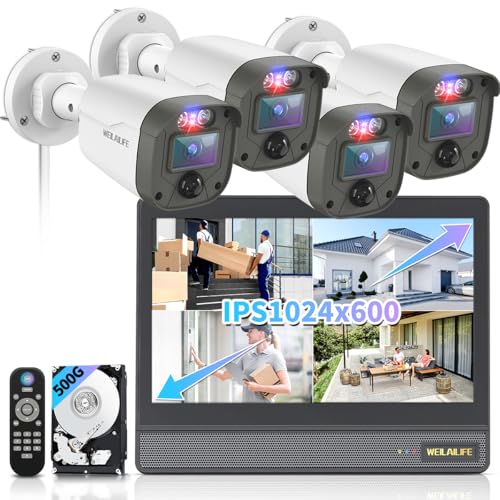 【All-in-One Security System】 Outdoor Wired Security Camera System with 10’’ Monitor, Home Video Surveillance Systems, Outside CCTV Cameras for Home Security