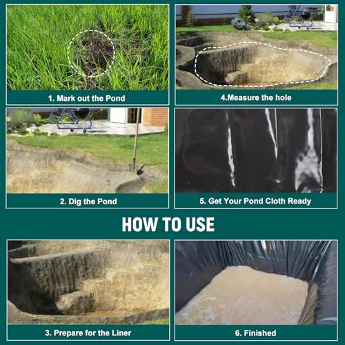 Coolty Teichfolie, schwarz, robuste Unterlage, Garten, Fischteiche, vorgeformte Auskleidungen für Fischteich, Landschaftsbau, Wasserspiel, Bachläufe, Springbrunnen, Wasserfall (1,2 m x 2,1 m)