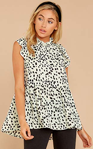 Angashion Women's Tops Casual Floral Print Cap Sleeve Ruffle Neck Loose Babydoll Shirt Blouse Tunic Top3