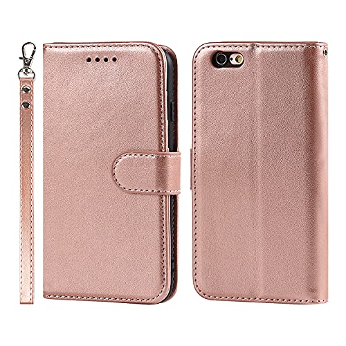 Cavor for iPhone 6, iPhone 6S Wallet Case for Women Flip Folio Kickstand PU Leather Case with Card Holder Wristlet Hand Strap Stand Protective Cover for iPhone6/ iPhone6s 4.7'' Phone Cases-Rose Gold