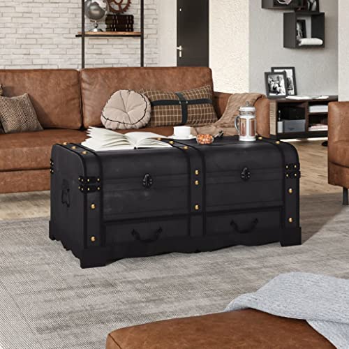 Ziaphsol Cofre del tesoro de madera negra grande, 90 x 51 x 42 cm, para salón, dormitorio y pasillo, decoración vintage con espacio de almacenamiento