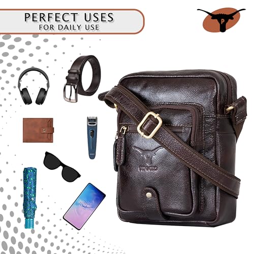 Image of Premium Genuine Leather Messenger Sling Bag for Men & Women - Multipurpose Crossbody Bag with Adjustable Strap & Multiple Pockets for Travel, Office, Work, College & Daily Use